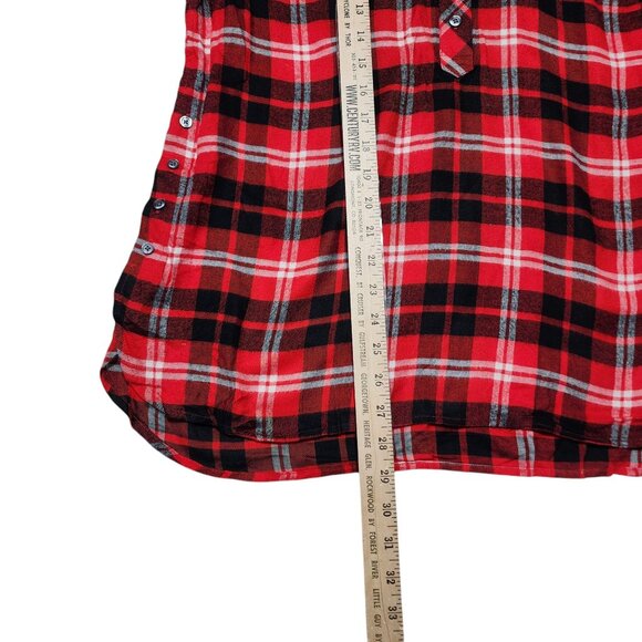Talbots Red‎ & Black Plaid Long Sleeve Button-Detail Tunic Shirt L - Picture 5 of 8
